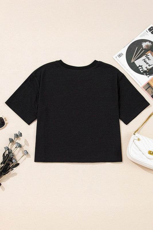 Checkerboard Peace Sign Printed Round Neck T Shirt