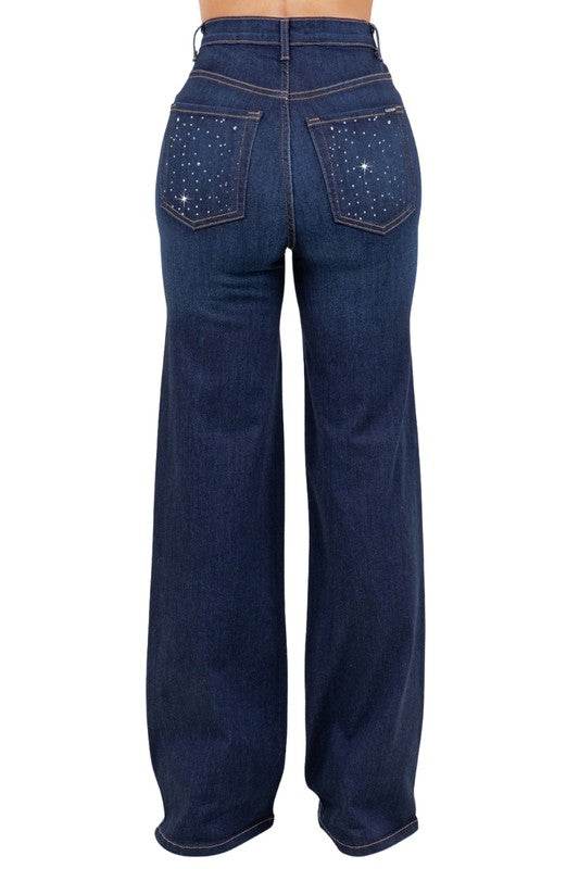Olivia Rhinestone Wide Leg Jean