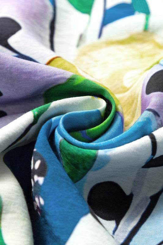 Floral Boho Shirred Bubble Viscose Stripe Blouse