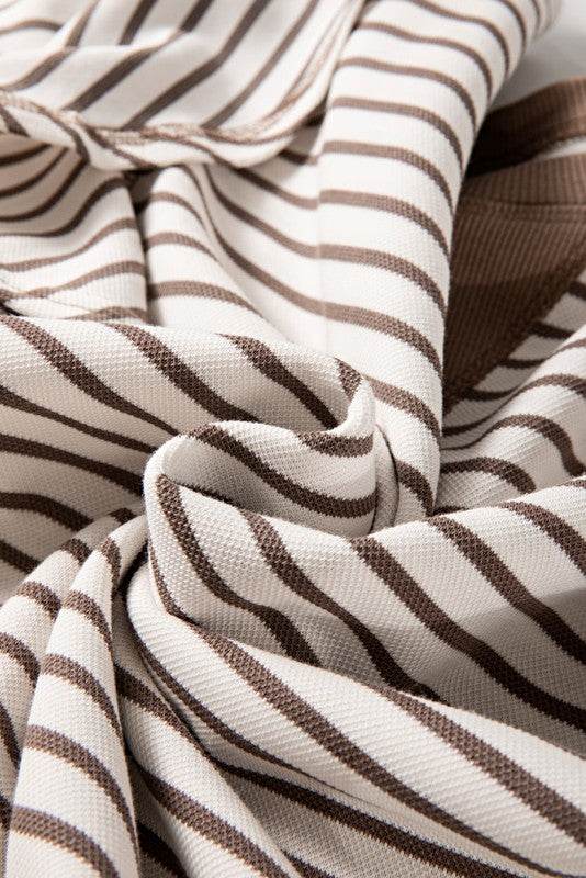 Striped Ruffle Sleeve Round Neck Cotton Top