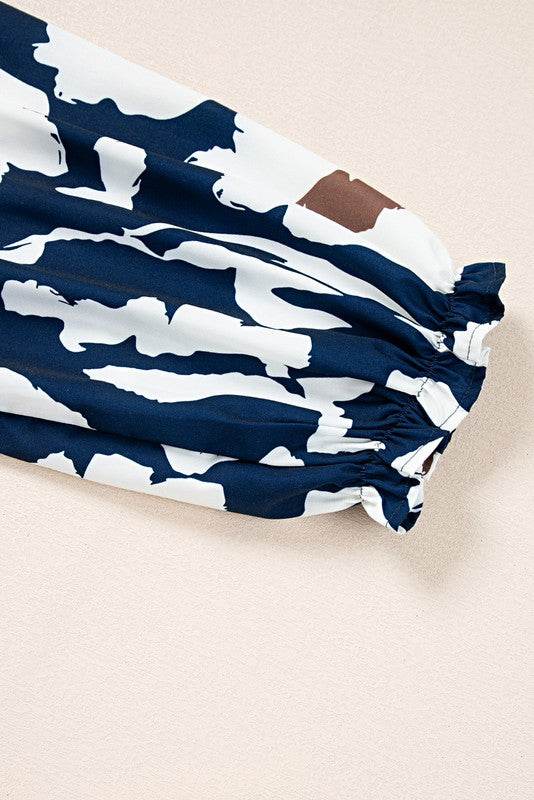 60s Flower Frill Neck Loose Blouse