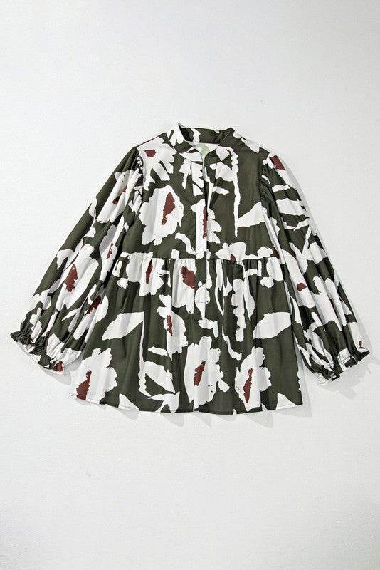 60s Flower Frill Neck Loose Blouse