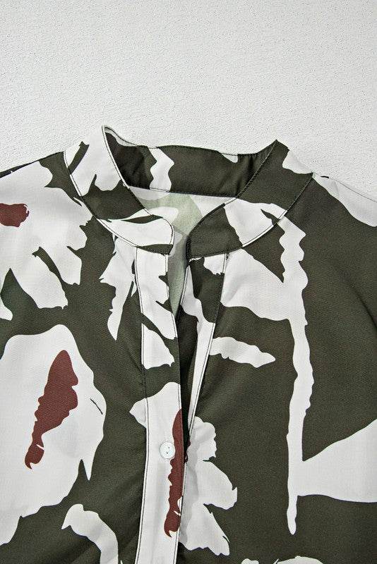 60s Flower Frill Neck Loose Blouse