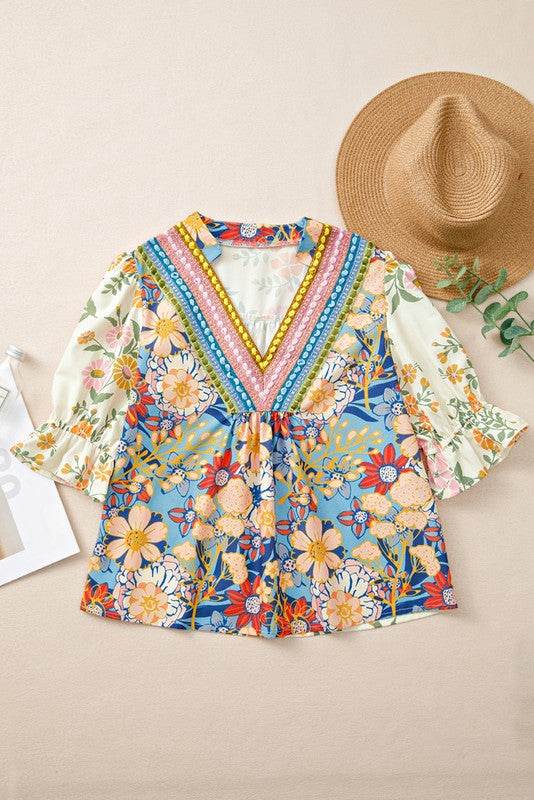 Multicolour Half Sleeve Boho Floral  Blouse