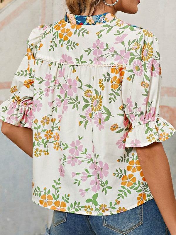 Multicolour Half Sleeve Boho Floral  Blouse