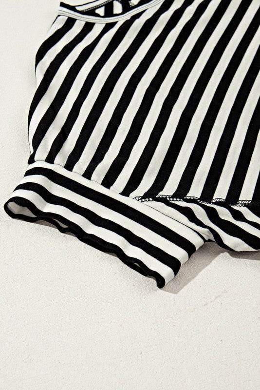 Cotton Striped Batwing Sleeve Oversized Top