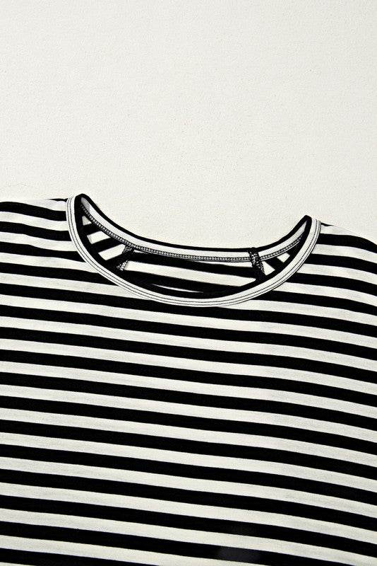 Cotton Striped Batwing Sleeve Oversized Top