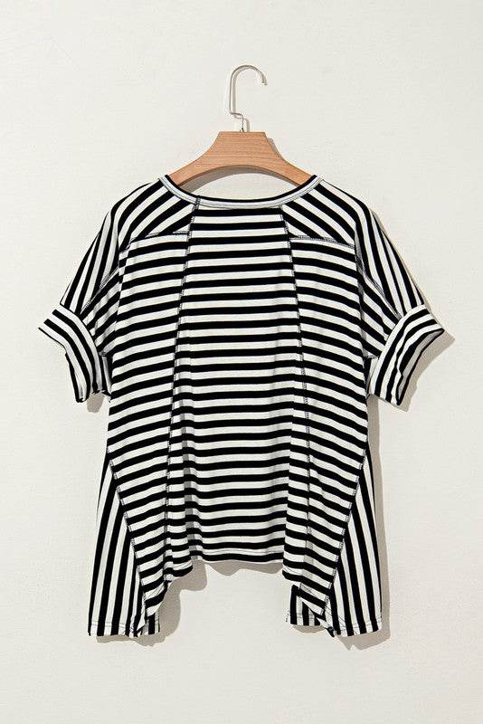 Cotton Striped Batwing Sleeve Oversized Top