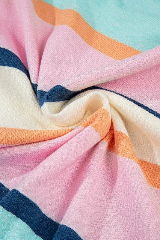 Striped Colorblock Flutter Sleeve Knit Top