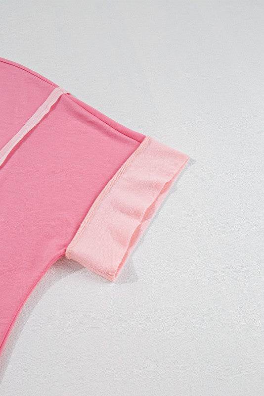 Cotton Peach Half Raw Seam High Low Side Split Top