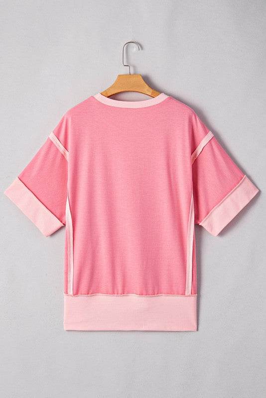 Cotton Peach Half Raw Seam High Low Side Split Top