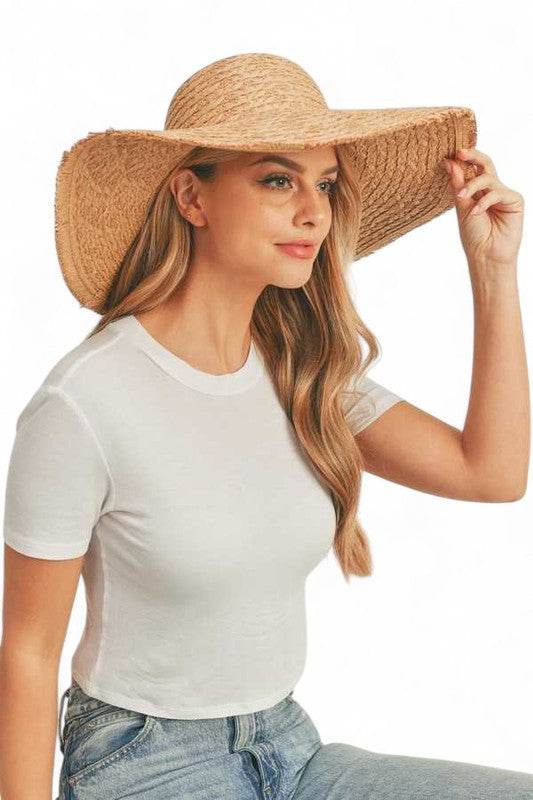 Wide Brim Frayed Edge Sun Hat