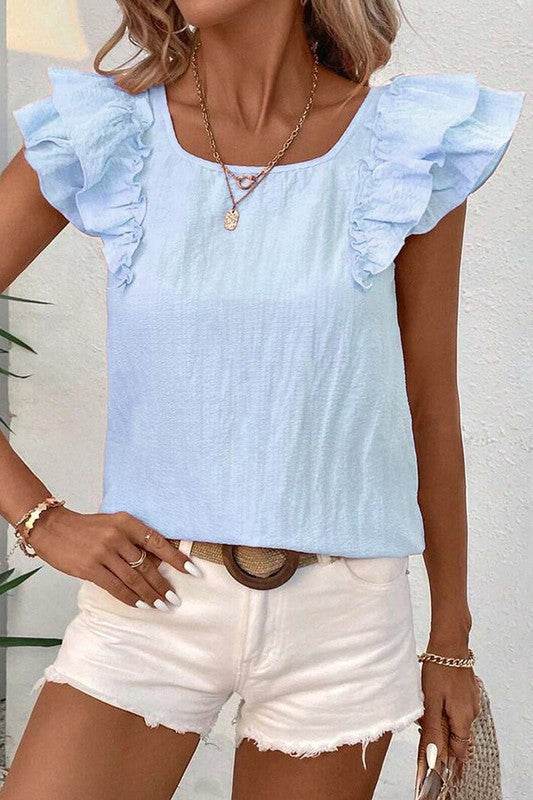 Textured Bow Knot Frilled Butterfly Sleeve Blouse