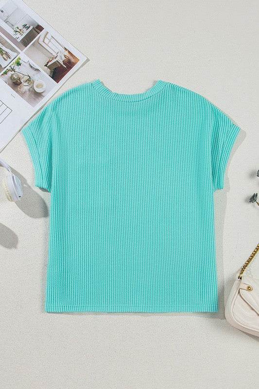 Corded Knit Color Block Pocketed Crew Neck T Shirt