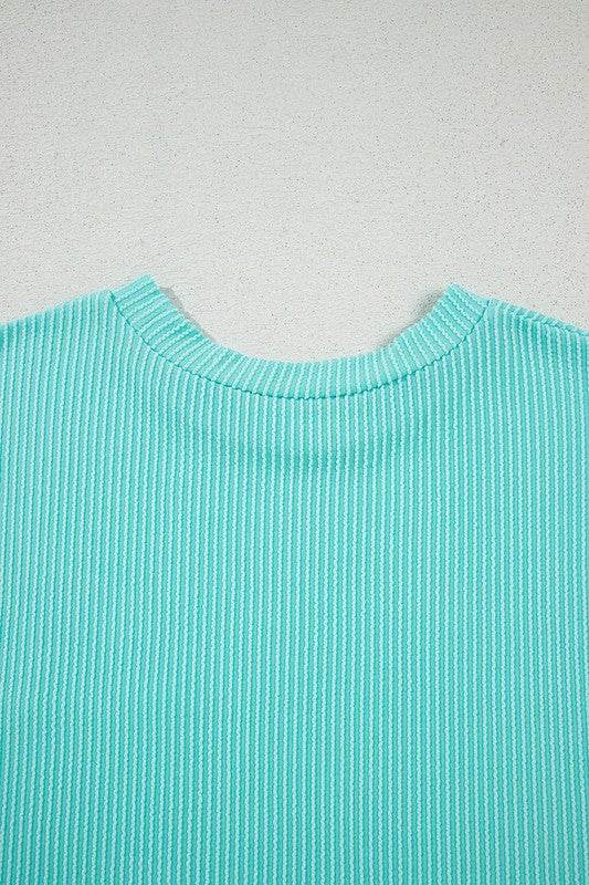 Corded Knit Color Block Pocketed Crew Neck T Shirt