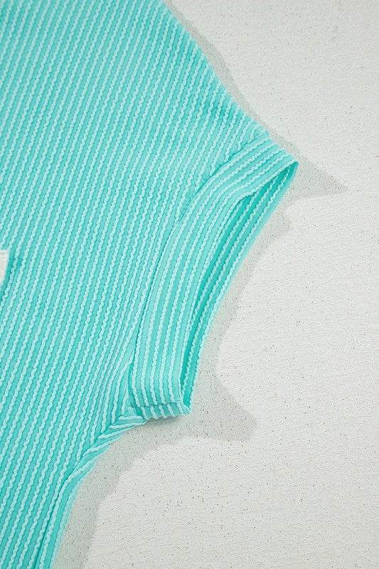 Corded Knit Color Block Pocketed Crew Neck T Shirt