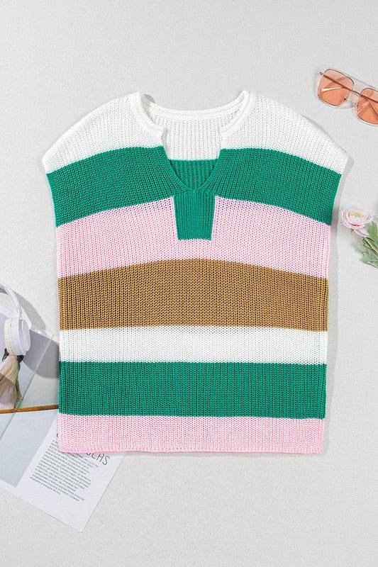 Multicolour Color Block V Neck Sweater T Shirt