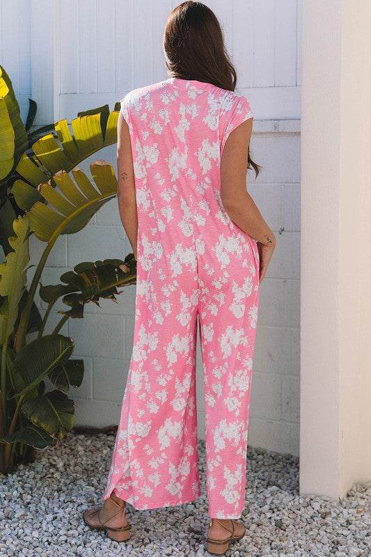 Floral Print Wide Leg Relaxed Sleeveless Jumpsuit