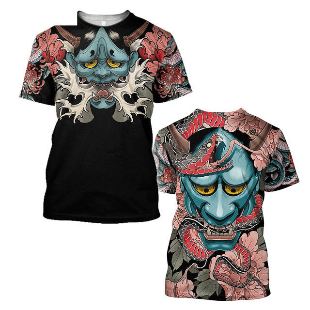 3D Men's T-shirt Samurai Printed T-shirt Loose Round Neck