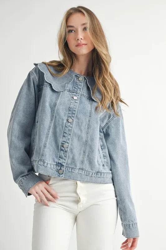 MABLE Scallop Peter Pan Collar Denim Jacket