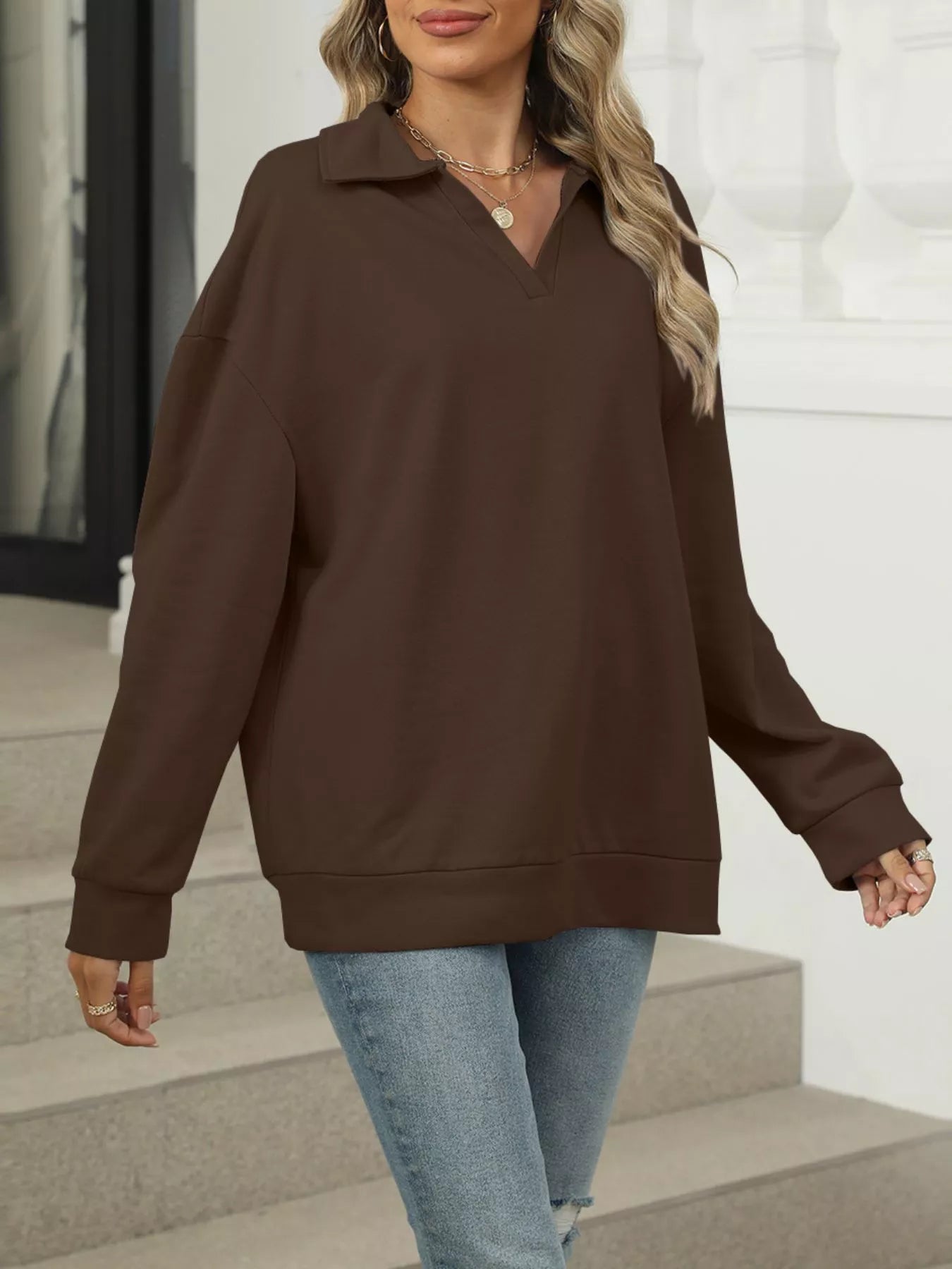 Johnny Collar Long Sleeve Sweatshirt