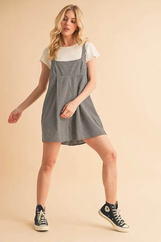 Aemi+Co Plaid Square Neck Romper