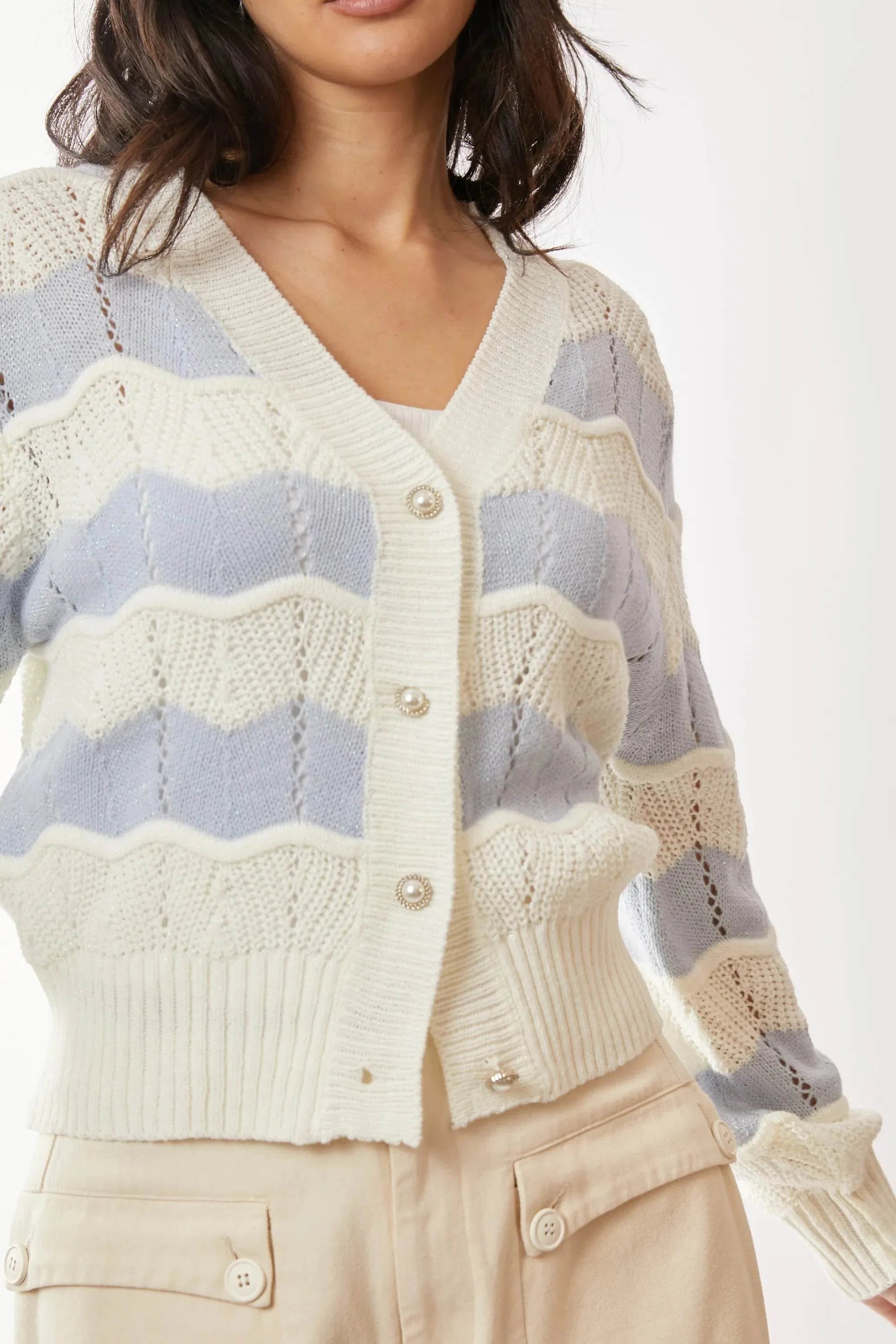 Davi & Dani Button Up Front V Neckline Cardigan Sweater