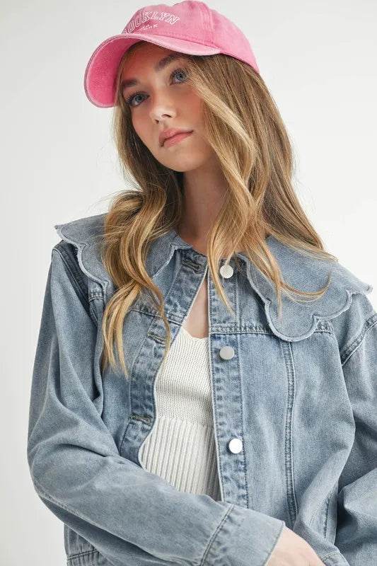 MABLE Scallop Peter Pan Collar Denim Jacket