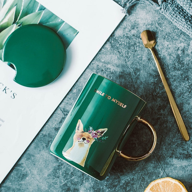 Creative mug with gold painted animal ceramic mug