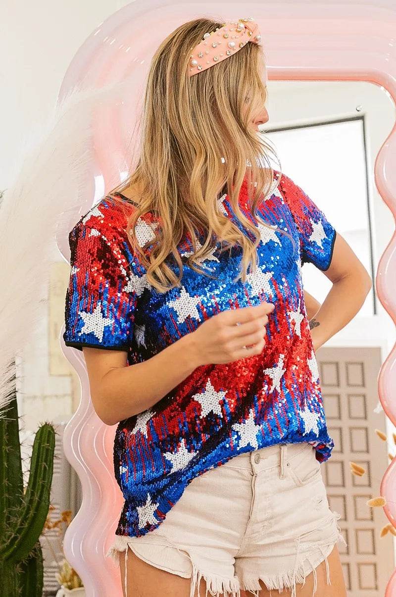 BiBi American Theme Star Pattern Sequin Top