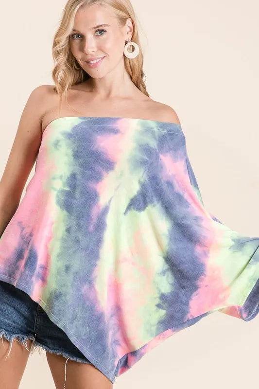 BiBi Tie Dye French Terry One Shoulder Top with Dolman