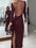 Brown Backless Long Sleeve Maxi Dress