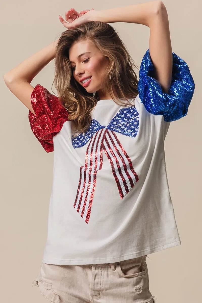 BiBi Sequin American Flag Bow Top