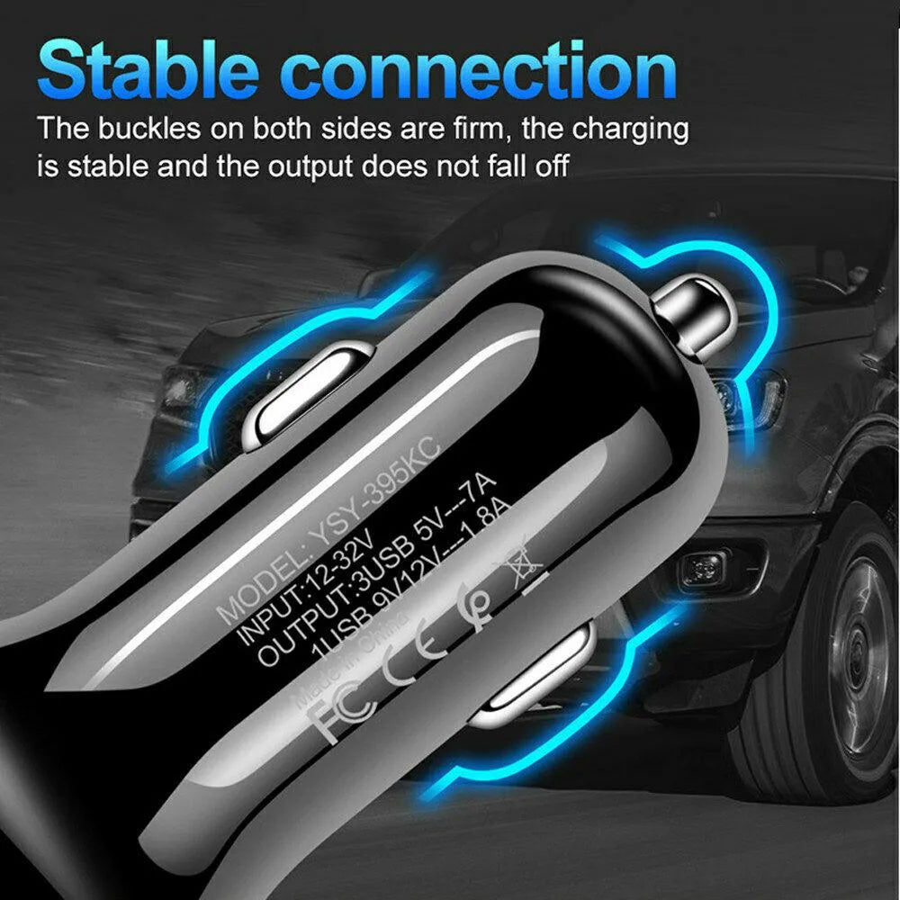 3 Port Fast LED Car Charger + 3 in 1 Cable Combo Black