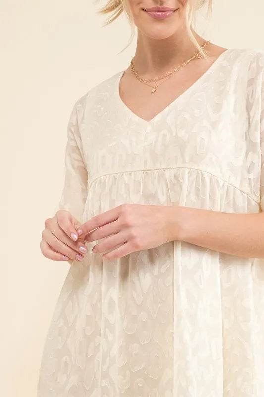 And The Why Woven Leopard Baby Doll Roll-Sleeve Casual Dress