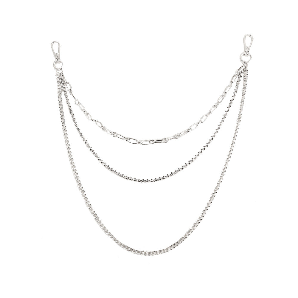 New European And American Style Pants Chain Men And Women Three-layer Silver Personality Chain With Jeans Punk Hip Hop Accessories