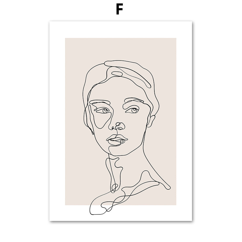 Abstract Female Wall Art Canvas Floral Line Drawing Nordic Poster