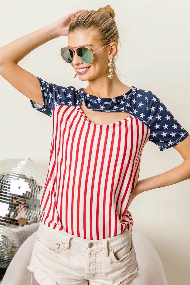 BiBi American Flag Theme Front Cut Out Top