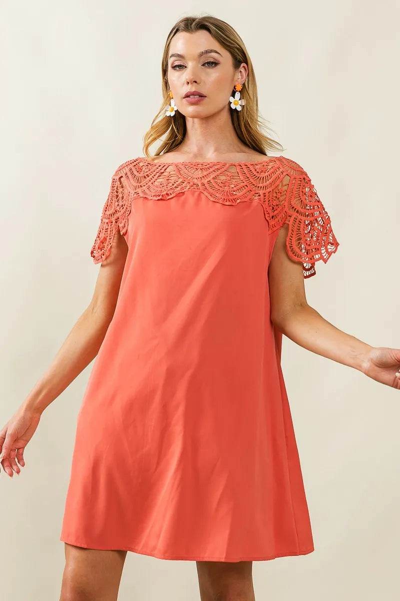 BiBi Crochet Lace Yoke Detailed Wrinkled Dress