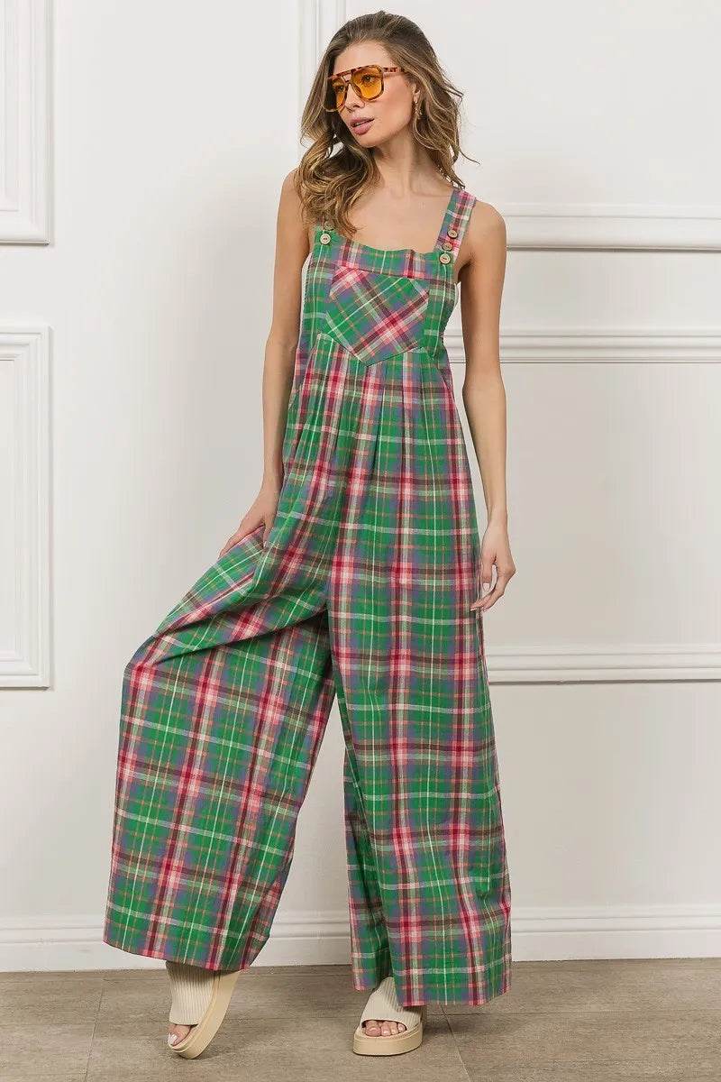 BiBi Multi Color Check Plaid Overall