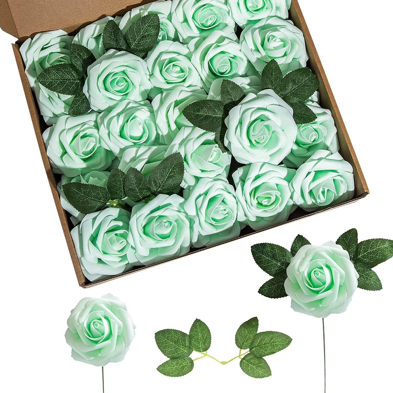 Foam Pe Rose Fake Flower With Rod And Leaf 25 Wedding Decoration Flowers Valentine's Day Gift