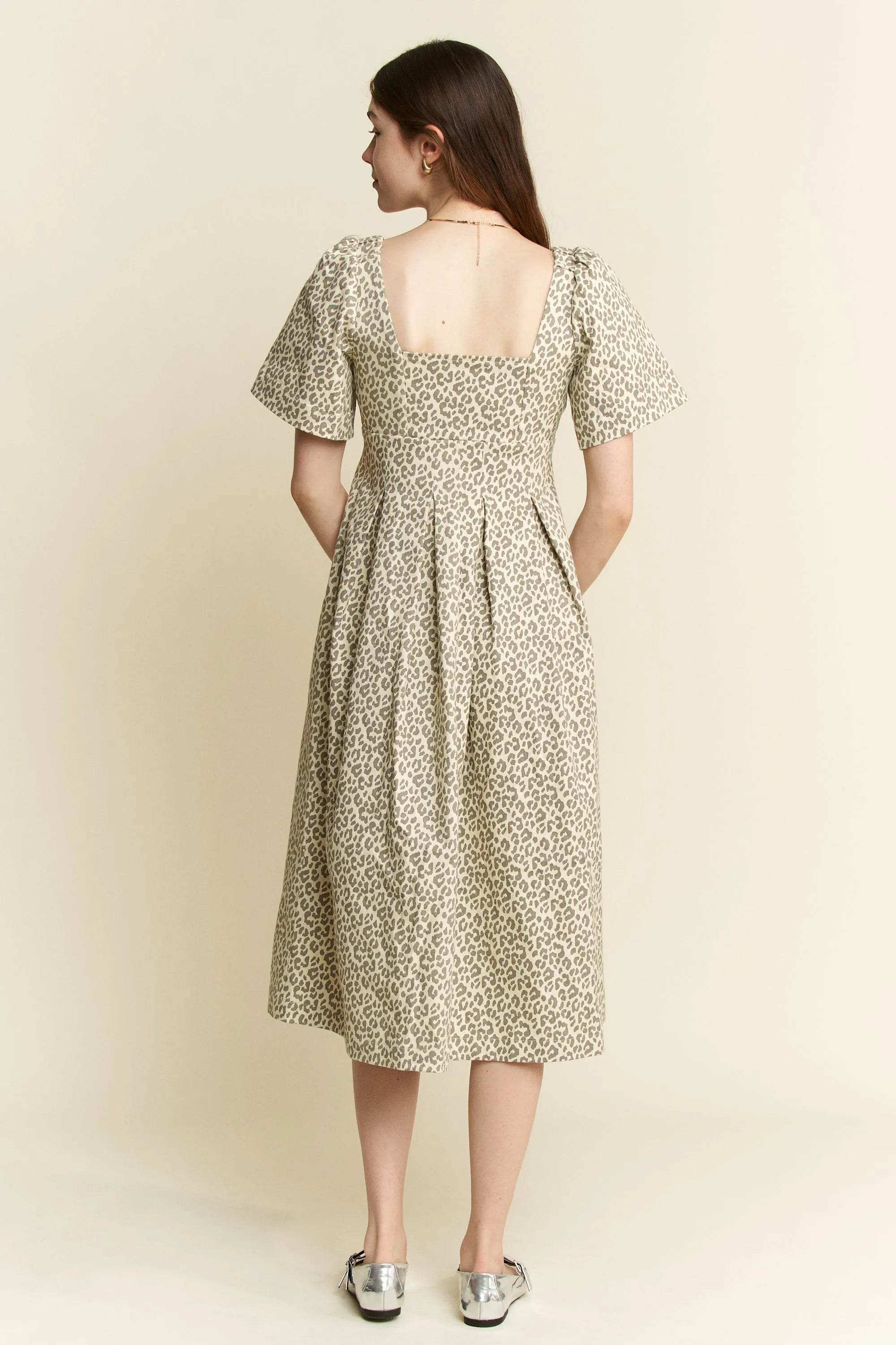 Jade By Jane Full Size Leopard Print Bell Sleeve Midi Dress Plus Size