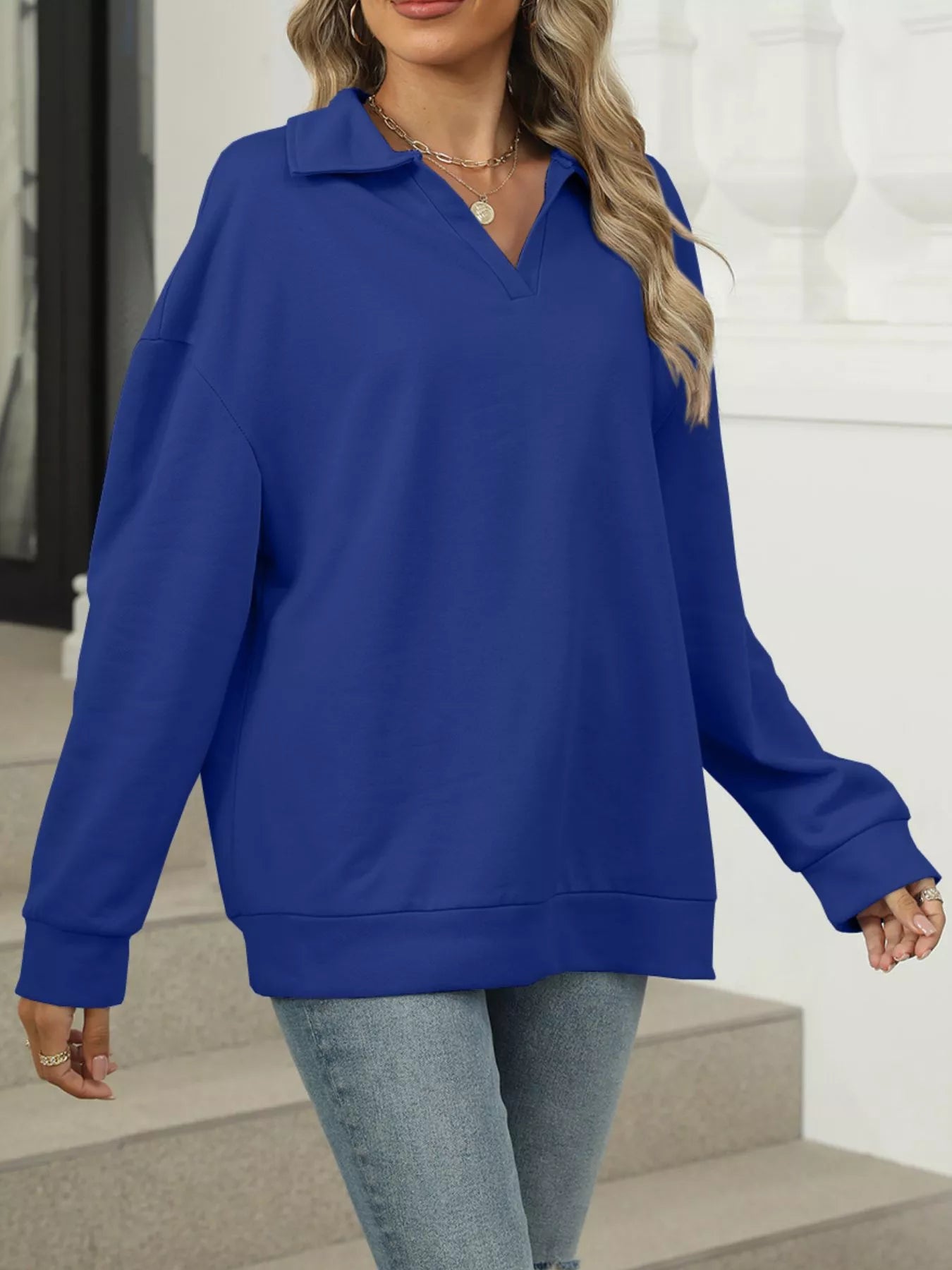 Johnny Collar Long Sleeve Sweatshirt
