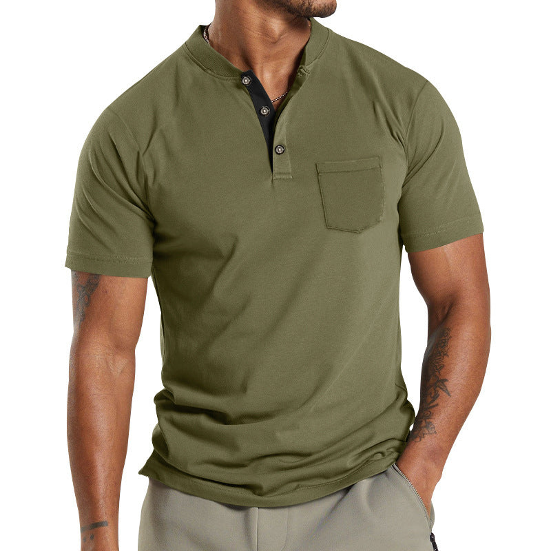 Plus Size Men's Short Sleeve Button Pocket T-shirt Polo