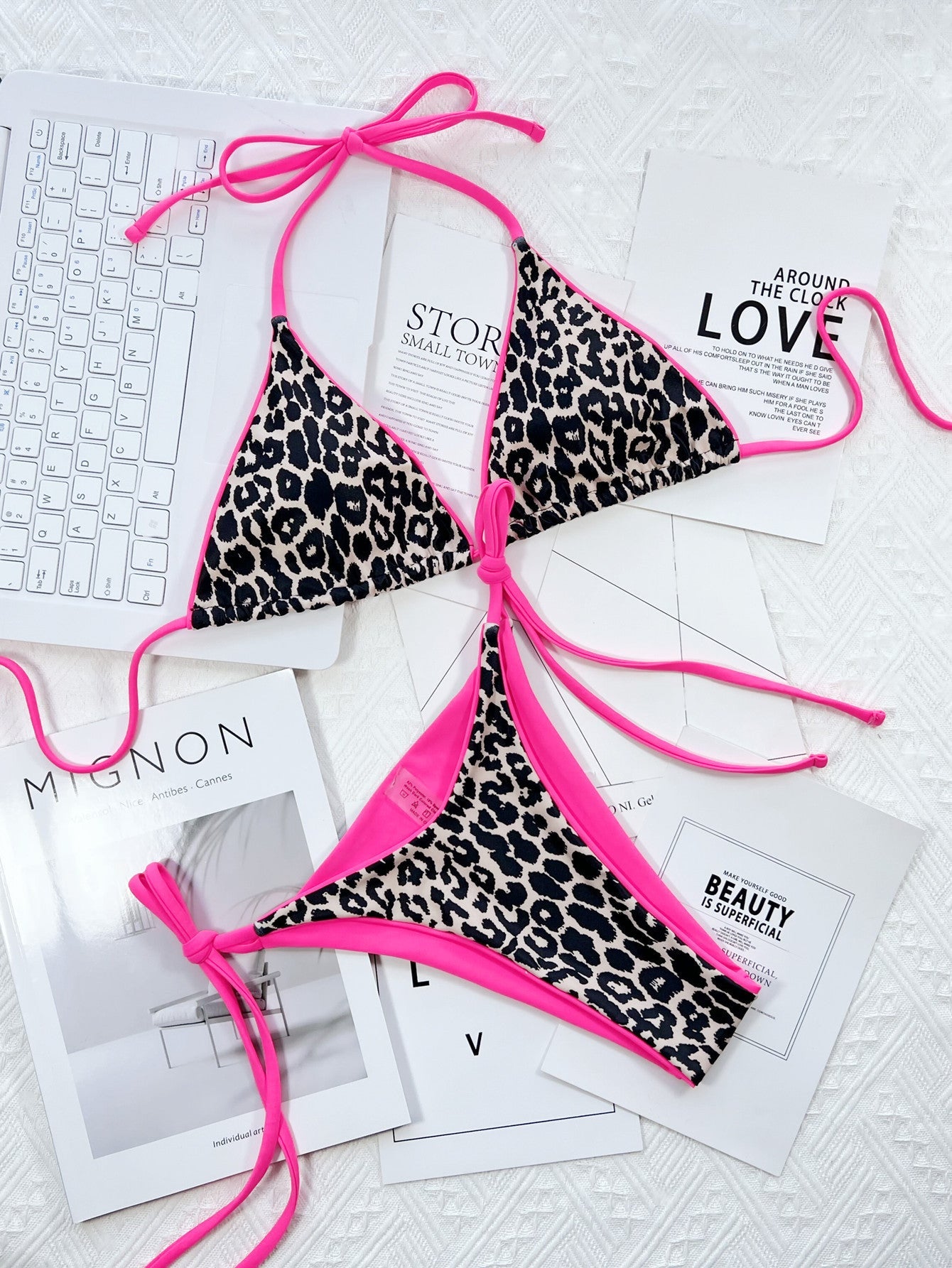Bold & Wild: Pink Leopard Print Tie Bikini 2 Piece