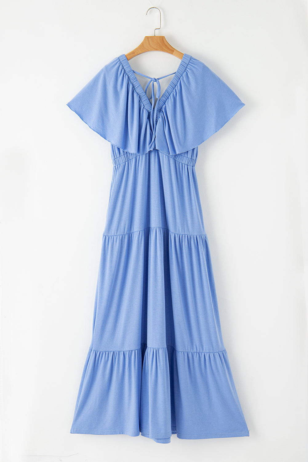 Kelsey Textured Flutter Sleeve Ruffled Maxi Dress