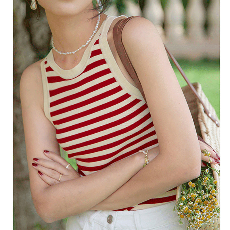 Striped Knitted Small Tank Top Vest For Women