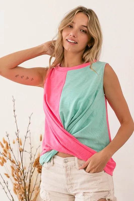 BiBi Slub Terry Color Block Twisted Top