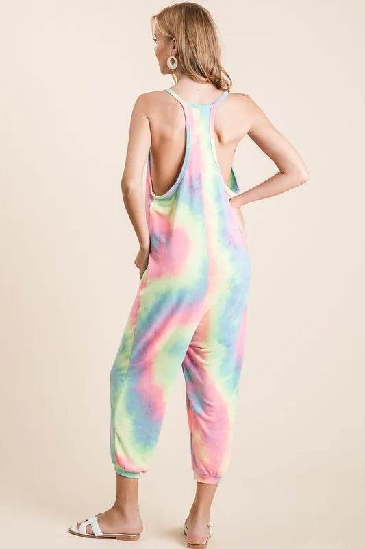 BiBi Tie Dye French Terry Mid-Length Casual Jumpsuit