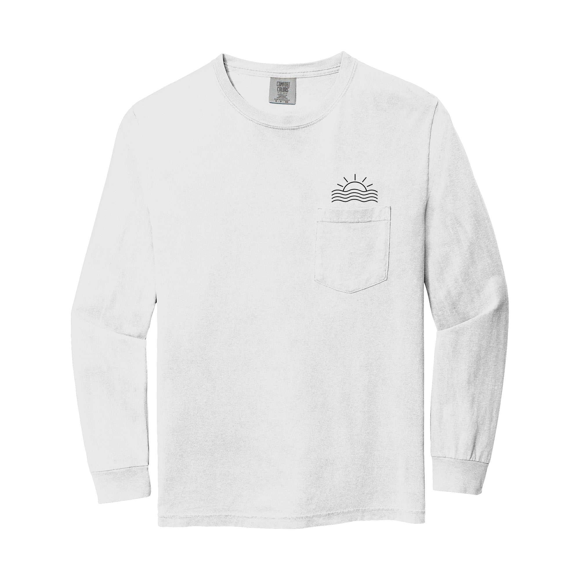 Comfort Colors Sun and Wave Lake Beach Vacation Pocket Long Sleeve Shirt